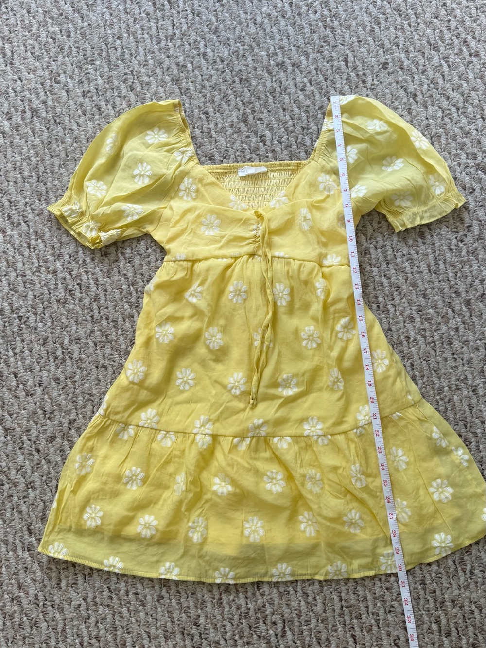 Yellow Floral Tie-Front Mini Dress with Puff Sleeves